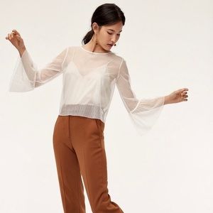 ARITZIA BABATON Humbert Blouse, Sheer White Striped Bell Sleeve Top Size Small